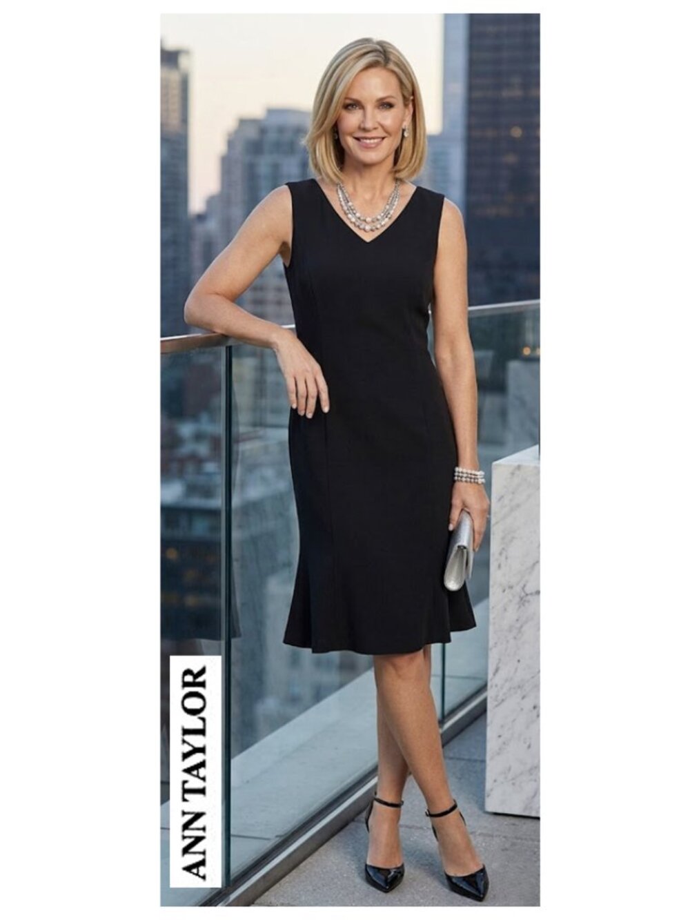 ANN TAYLOR - Black sleeveless v-neck midi dress